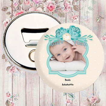 Mavi Gül Temalı Resimli Magnet Açacak