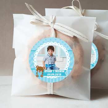 Mavi Kalpli Ayıcık Temalı Resimli Sticker