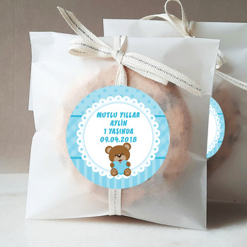 Mavi Kalpli Ayıcık Temalı Sticker