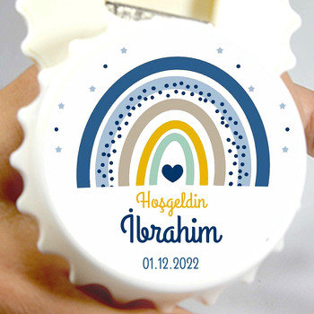 Mavi Kalpli Sarı Lacivert Gökkuşağı Temalı Kapak Şekilli Magnet Açacak
