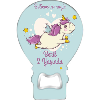 Mavi Kanatlı Unicorn Uçuyor Temalı Balon Ahşap Magnet 
