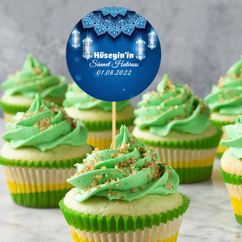 Mavi Kandil Işıkları ve Mandala ile Sünnet Temalı Parti Kürdan Süs