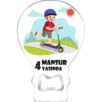 Mavi Kasklı Scooterlı Çocuk Temalı Balon Ahşap Magnet 