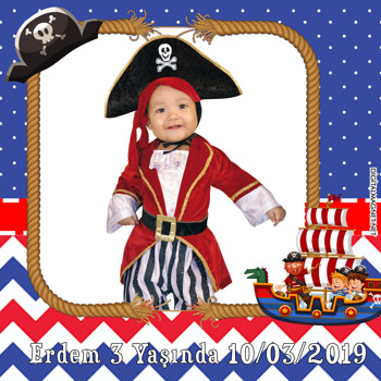 Mavi Kırmızı Korsan Temalı Doğum Günü   Kare Parti Afiş