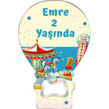 Mavi Krem Fonda Atlı Karınca Temalı Balon Ahşap Magnet 