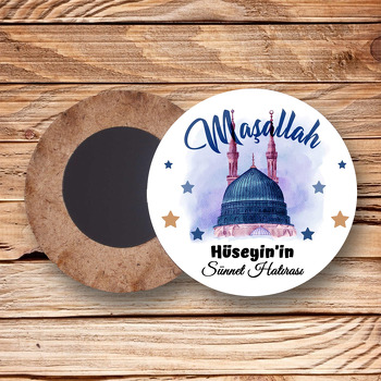 Mavi Kubbeli Camii ile Sünnet Temalı Daire Ahşap Magnet