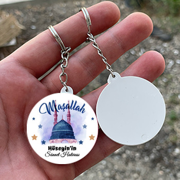 Mavi Kubbeli Camii ile Sünnet Temalı Daire Plastik Anahtarlık