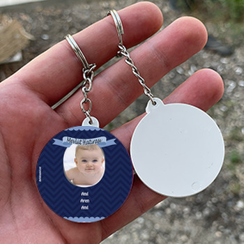 Mavi Kudela Temalı Bebek Daire Plastik Anahtarlık