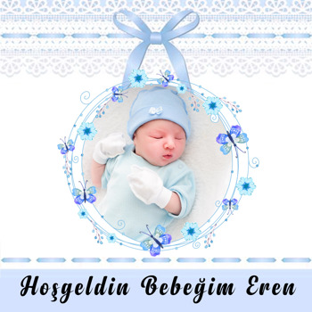 Mavi Kurdela Temalı Bebek   Kare Parti Afişi