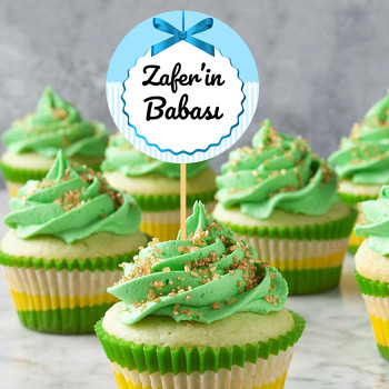 Mavi Kurdele ile Çizgili Fon Temalı Parti Kürdan Süs