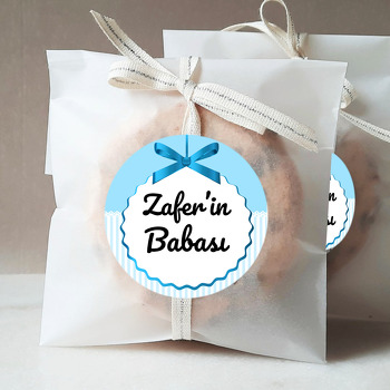 Mavi Kurdele ile Çizgili Fon Temalı Sticker