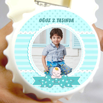 Mavi Kurdeleli Bebek Temalı Resimli Kapak Şekilli Magnet Açacak