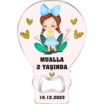 Mavi Kurdeleli Kız Temalı Balon Ahşap Magnet 