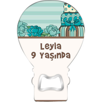Mavi Kurdeleli Pasta Temalı Balon Ahşap Magnet 
