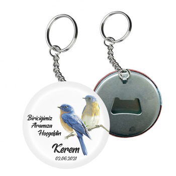 Mavi kuşlar Dalda Temalı Arkası Açacak Anahtarlık