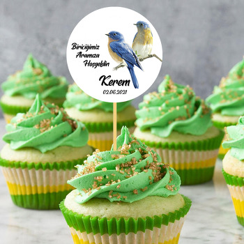 Mavi kuşlar Dalda Temalı Parti Kürdan Süs