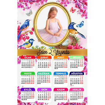 Mavi Kuşlar Temalı Takvim Magnet