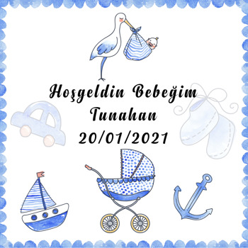 Mavi Leylek ile Bebek Temalı Kare Doğum Günü Parti Afiş
