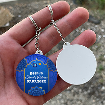 Mavi Mandala ile Gold Kapı Temalı Daire Plastik Anahtarlık