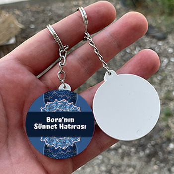 Mavi Mandala Temalı Daire Plastik Anahtarlık