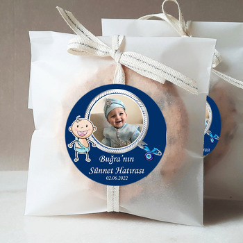 Mavi Maşallah Flamalı Bebek ile Lacivert Fon Temalı Sticker