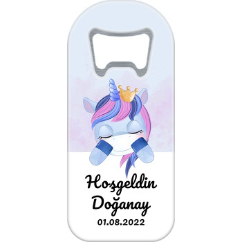 Mavi Mor Yeleli Unicorn Temalı Uzun Magnet Açacak