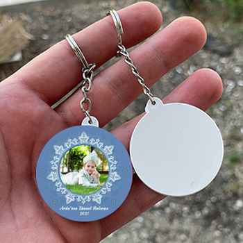 Mavi Motifli Sünnet Temalı Daire Plastik Anahtarlık