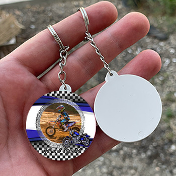 Mavi MotorsikletTemalı Resimli Daire Plastik Anahtarlık