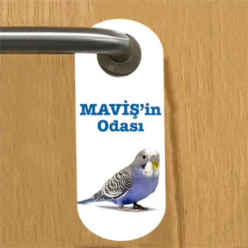 Mavi Muhabbet Kuşu Temalı Çocuk Odası Kapı Askısı