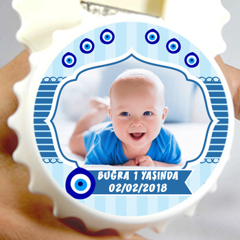 Mavi Nazar Boncuğu Temalı Resimli Kapak Şekilli Magnet Açacak