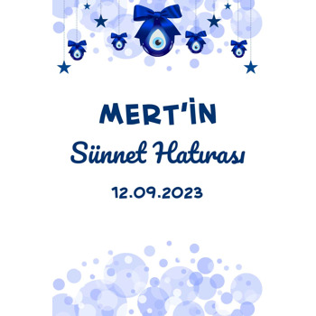 Mavi Nazar Boncukları ile Yıldızlar Beyaz Fonda Temalı Plastik Magnet