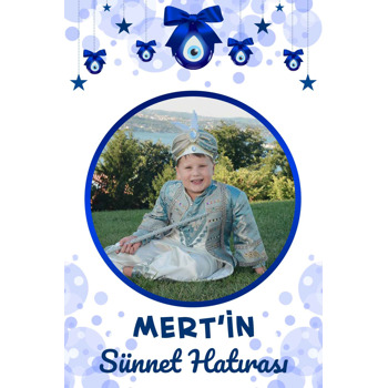 Mavi Nazar Boncukları ile Yıldızlar Beyaz Fonda Temalı Plastik Magnet