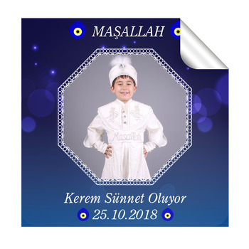 Mavi Nazar Çerçeveli  Sünnet  Kare Etiket