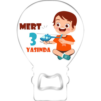 Mavi Oyuncak Uçak ve Erkek Çocuk Temalı Balon Ahşap Magnet 