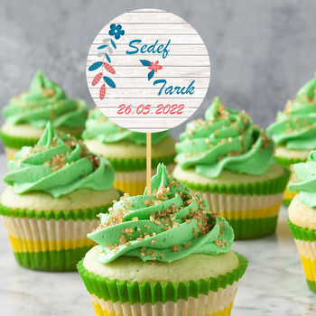 Mavi Papatya ile Ahşap Fon Temalı Parti Kürdan Süs