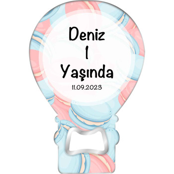Mavi Pembe Macaron Desen Temalı Balon Ahşap Magnet 
