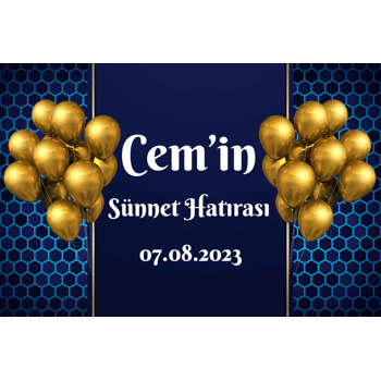 Mavi Petekli Fonda Gold Balonlarla Sünnet Temalı Magnet