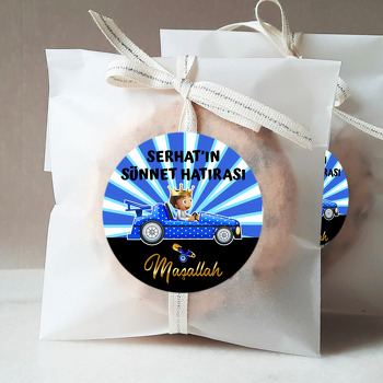 Mavi Puantiye Arabalı Sünnet Çocuğu Temalı Sticker