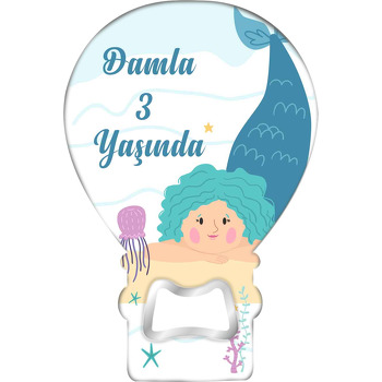Mavi Saçlı Denizkızı Temalı Balon Ahşap Magnet 