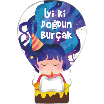 Mavi Saçlı Doğum Günü Kızı Temalı Balon Ahşap Magnet 