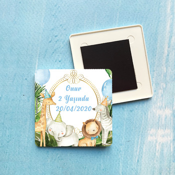 Mavi Safari Temalı Plastik Kare Magnet