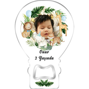 Mavi Safari Temalı Resimli Balon Ahşap Magnet 