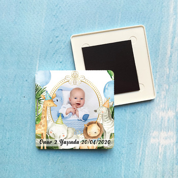 Mavi Safari Temalı Resimli Plastik Kare Magnet