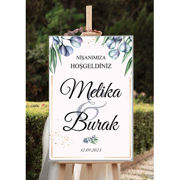 Mavi Salkım Çiçek Temalı Söz Nişan Nikah Dekota Karşılama Panosu
