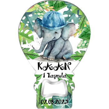 Mavi Şapkalı Fil Yavrusu Temalı Balon Ahşap Magnet 