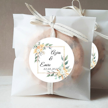 Mavi Sarı Güller ile Kare Çerçeve Temalı Sticker