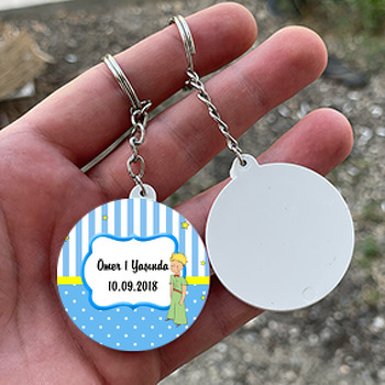 Mavi Sarı Küçük Prens Temalı Daire Plastik Anahtarlık