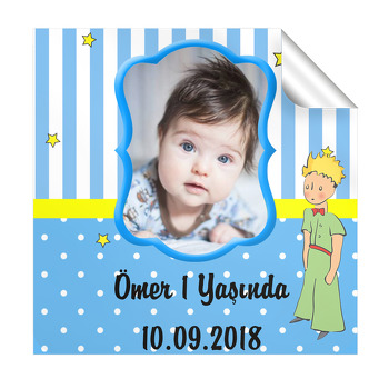 Mavi Sarı Küçük prens  Temalı Doğum Günü Kare Etiket