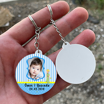 Mavi Sarı Küçük Prens Temalı Resimli Daire Plastik Anahtarlık