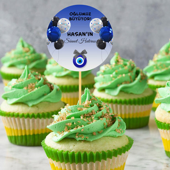 Mavi Siyah Balonlarla Nazar Boncuğu ve Sünnet Hatırası Temalı Parti Kürdan Süs